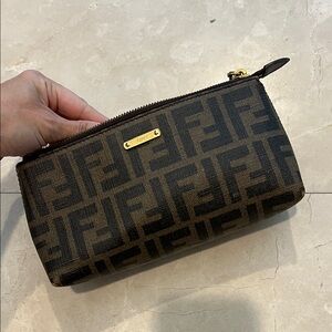 Fendi Black and Brown FF Logo Clutch